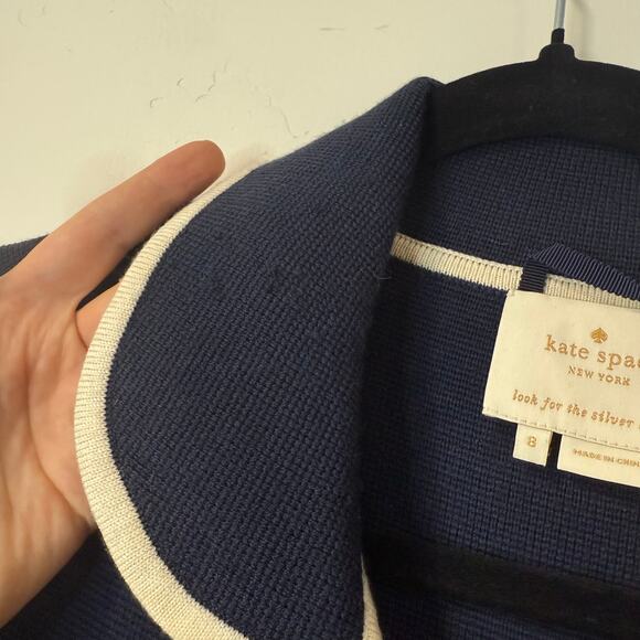 Kate Spade Women's Mayson Sweater Jacket Blazer Cardigan Navy Cream Wool 8 - Picture 3 of 8